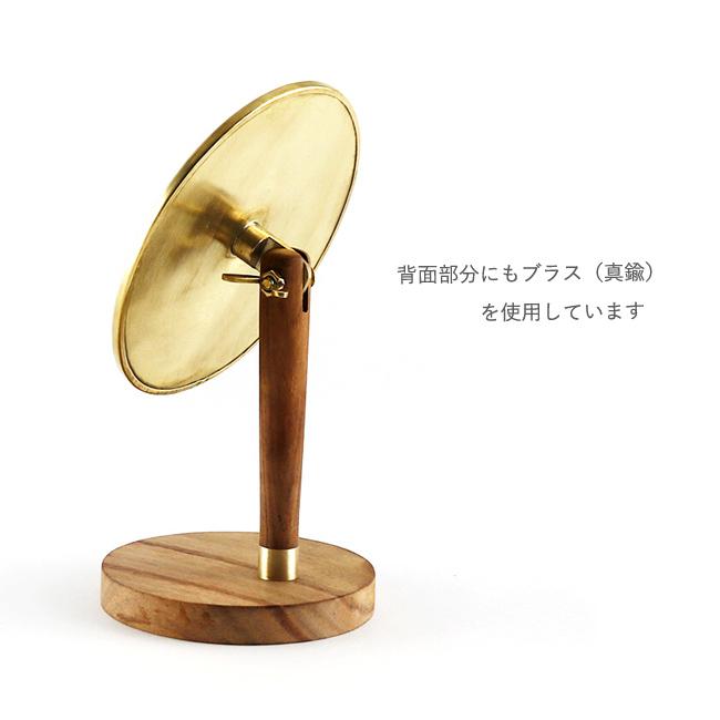 【即納】スタンドミラー ブラス＆WOOD 卓上ミラー オーバル 鏡 丸 shesay 真鍮 角度調整 天然木の画像