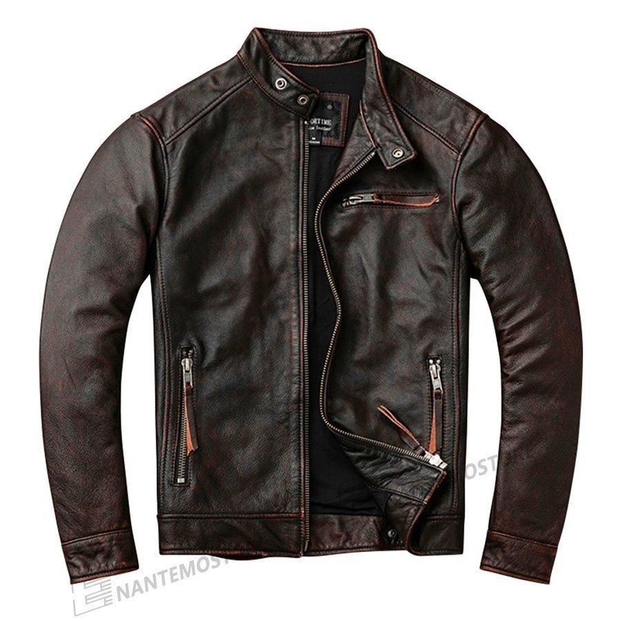 高価値 ライダースジャケット メンズ 皮ジャン アウター ブルゾン 本革 メンズ 革ジャン 牛革 メンズ レザージャケット 立て襟 シングル 本革 メンズ ライダースジャケット レザージャ 立て襟 シングル 本革 ジャケット