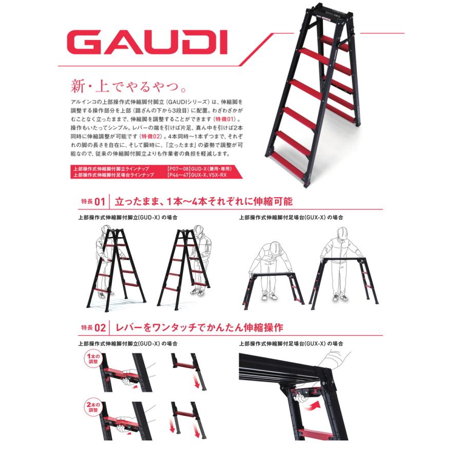 あじあじ専用 ALINCO (アルインコ) 上部操作式伸縮脚付はしご兼用脚立 6尺 GUD