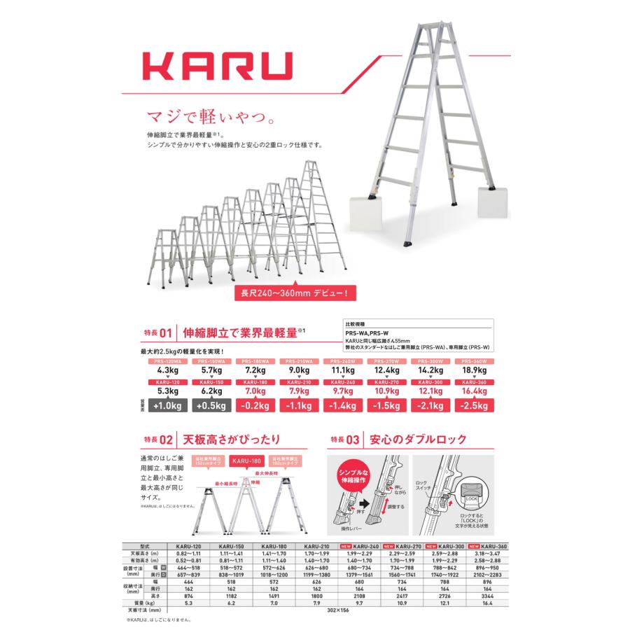 ALINCO（アルインコ） 伸縮脚付 専用脚立 KARU 軽量脚立 KARU-360 伸縮 