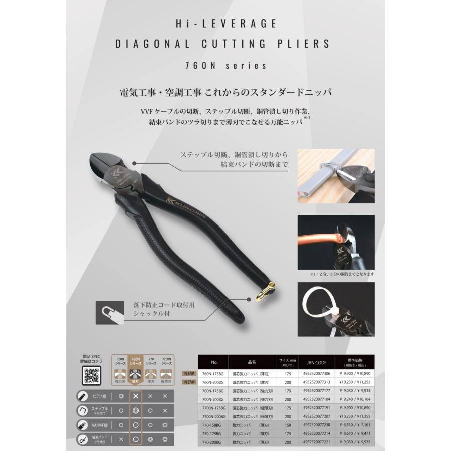 KUROKIN フジ矢 黒金 (KUROKIN) 偏芯強力ニッパ薄刃 760N 175mm