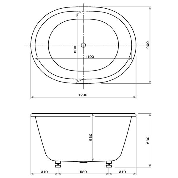 大和重工　やまと　御影　1200×900mm楕円形　やまと風呂　標準仕様　YT-1290　鋳物ホーロー浴槽風呂　くさり付ゴム水栓