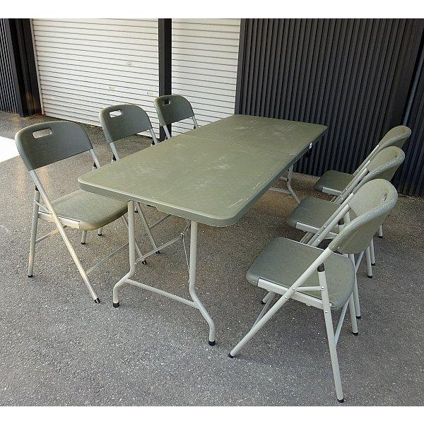 折り畳み式 イージーキャリー ガーデンテーブルとパイプ椅子6台セット 