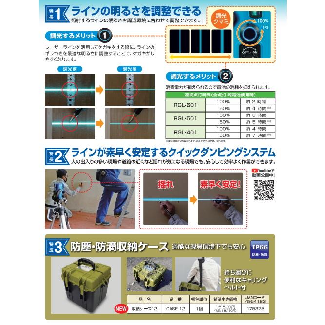 KDS　新品　RGL-601RSA　レーザー墨出し器　本体/受光器/三脚/フルセット ムラテックKDS RGL-601RSA ミントグリーンレーザー墨出器 （本体・受光