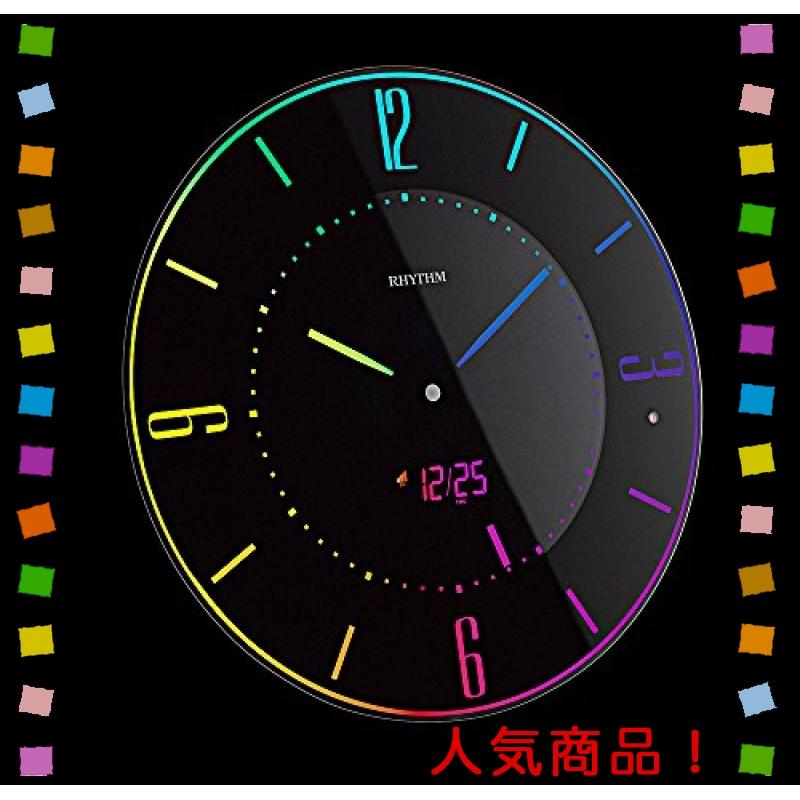 掛け時計 置き時計 電波時計 365色 LED 推し色 変更機能付き黒 イロリア リズム(RHYTHM) 掛け時計 置き時計 電波時計 365色 LED 推し色 変更