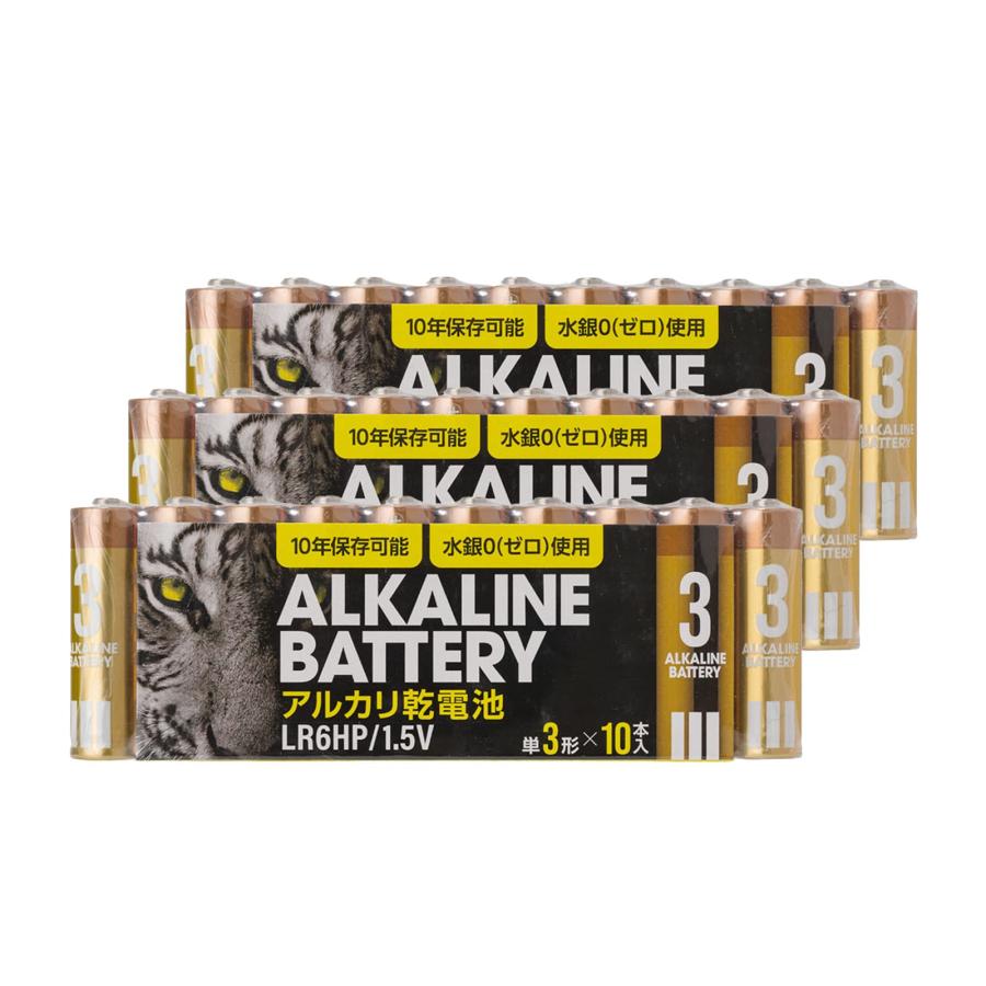 乾電池 単3形 30本セット (10パック×3) アルカリ乾電池 保存10年 単3