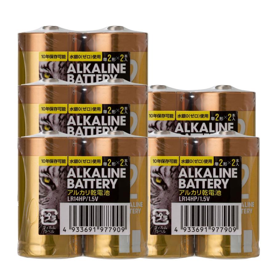 乾電池 単2形 10本セット (2パック×5) アルカリ乾電池 保存10年 単2 単