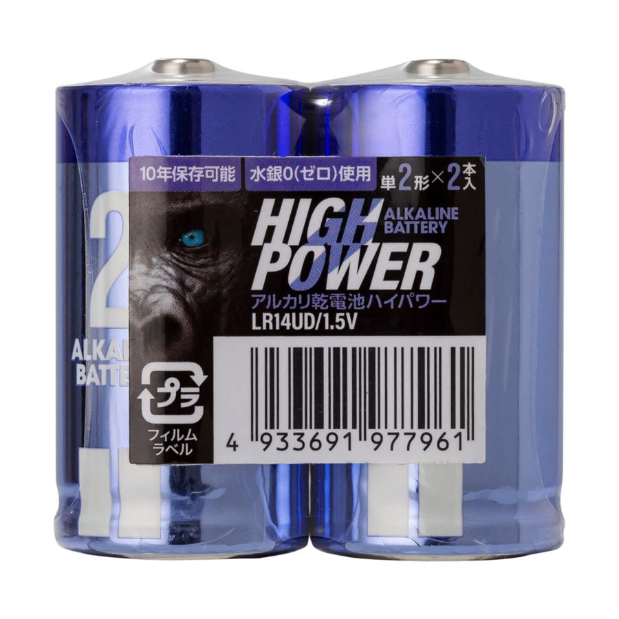 乾電池 ハイパワー 単2形 10本セット (2パック×5) アルカリ乾電池 保存 
