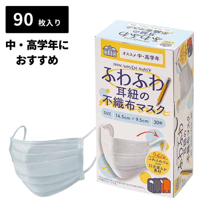 マスク 不織布 ふわふわ 耳紐の不織布マスク こども用 子供 キッズ 90