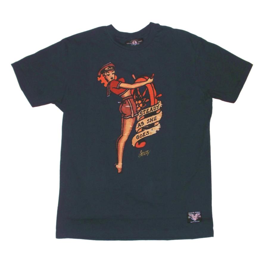 セーラー ジェリー Tシャツ Sailor Jerry Steady 紺 ガール タトゥー