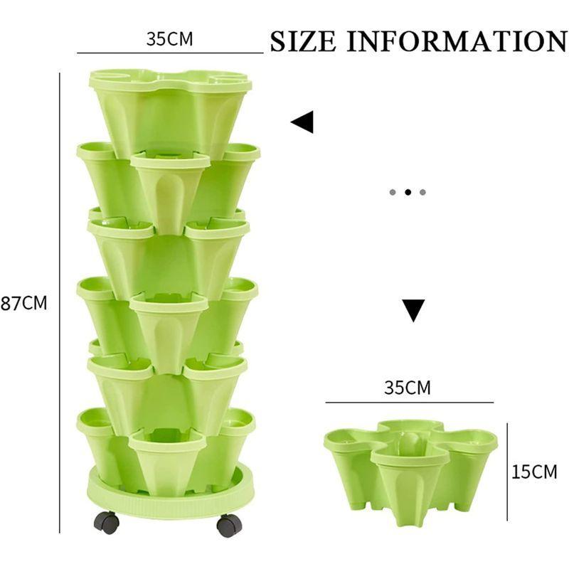 ストロベリープランタートリオ4ポット、プラスチック積載可能な縦型の花植物鍋、6層スタックアップタイプの立体鏡園芸ハーブ花野菜野菜プランター｜mumeilife｜02