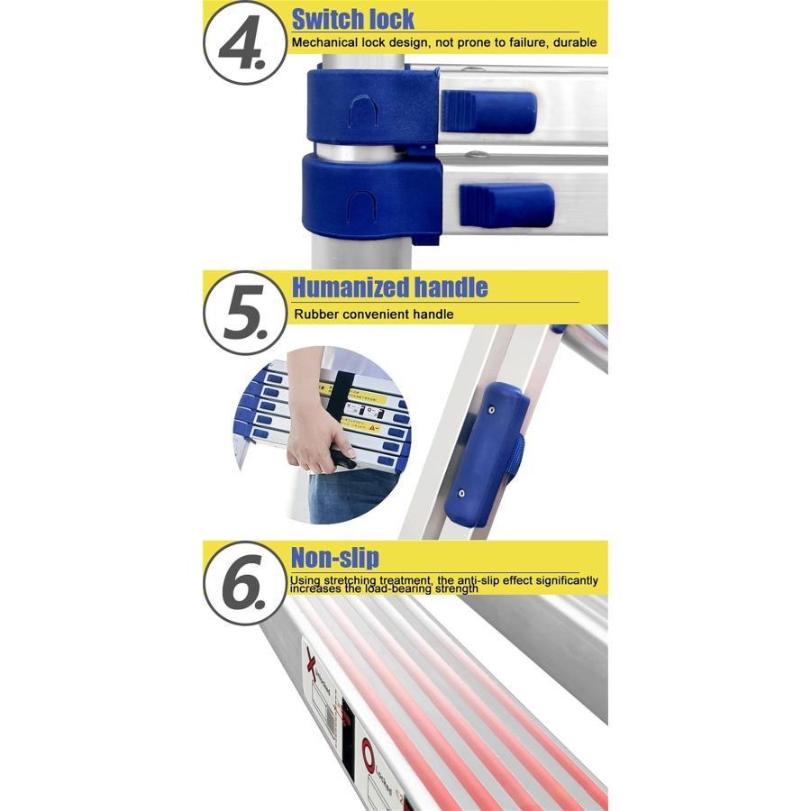 伸縮はしご 脚立 8m/ 7m/ 6. 2m/ 5m/ 4m/ 3. 8m/ 2.6mルーフトップテント用伸縮はしご、ロフトRV屋根裏屋外作業用アルミニウム延長伸縮はしご、荷重150kg｜mumeilife｜05