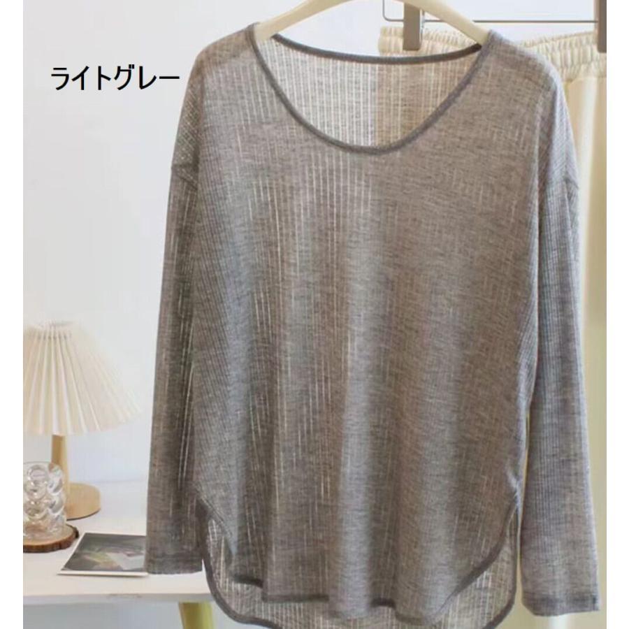 長袖 カットソー チュニック レディース 薄手 夏用 オーバーサイズ ロンT シースルー 透け感 日焼け対策 UV対策 無地 シンプル | ブランド登録なし | 18