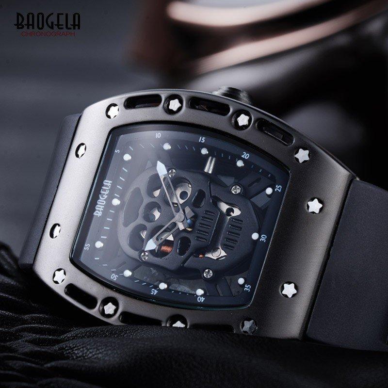 腕時計 高級時計 機械式 スケルトン おしゃれドクロ ブラウン メンズ