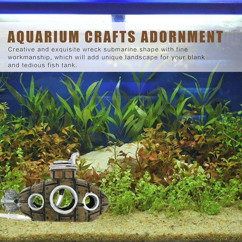 Popetpop 100 安い アクアリウム 水槽 オブジェ オーナメント 潜水艦 隠れ家 樹脂 水槽用飾り 観賞魚 熱帯魚 魚 装飾 エビ