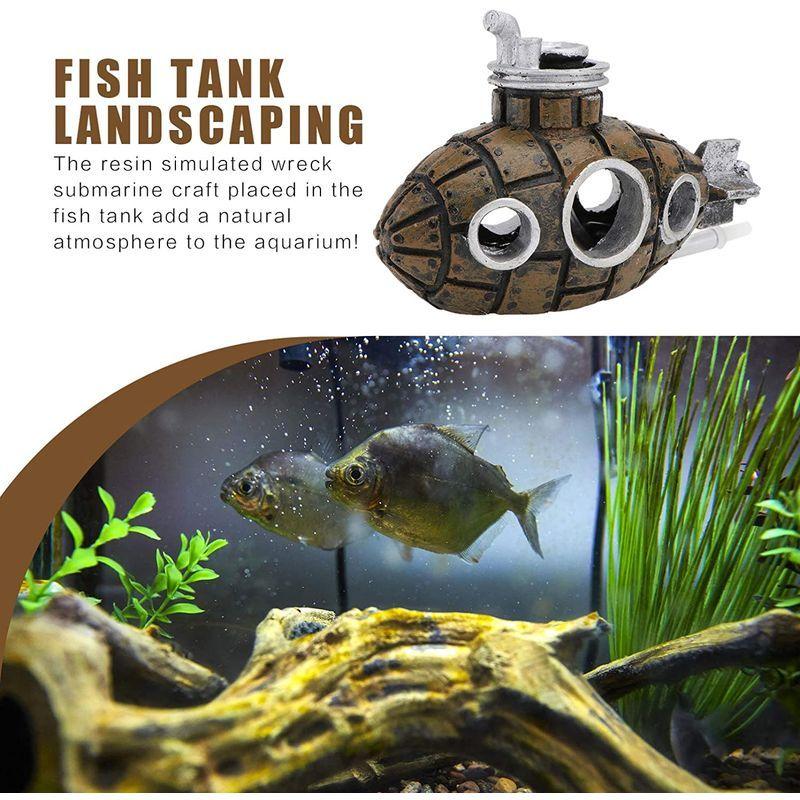 Popetpop 100 安い アクアリウム 水槽 オブジェ オーナメント 潜水艦 隠れ家 樹脂 水槽用飾り 観賞魚 熱帯魚 魚 装飾 エビ