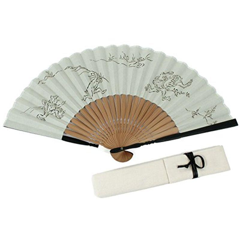 25円 3周年記念イベントが 扇子 袋 2点セット おしゃれ メンズ 男性 絹 竹 和紙 麻 レザー グレーベージュ地 茶 黒 透かし 鳥獣戯画 プレゼント ビジネス 高