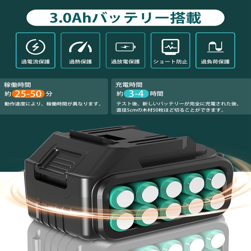 チェーンソー 充電式 6インチ 21V 大容量バッテリー 切断直径15cm 片手