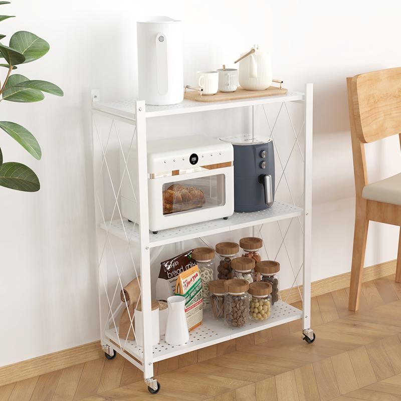 キッチンワゴン キャスター付 折りたたみ 電子レンジ収納 サイドワゴン