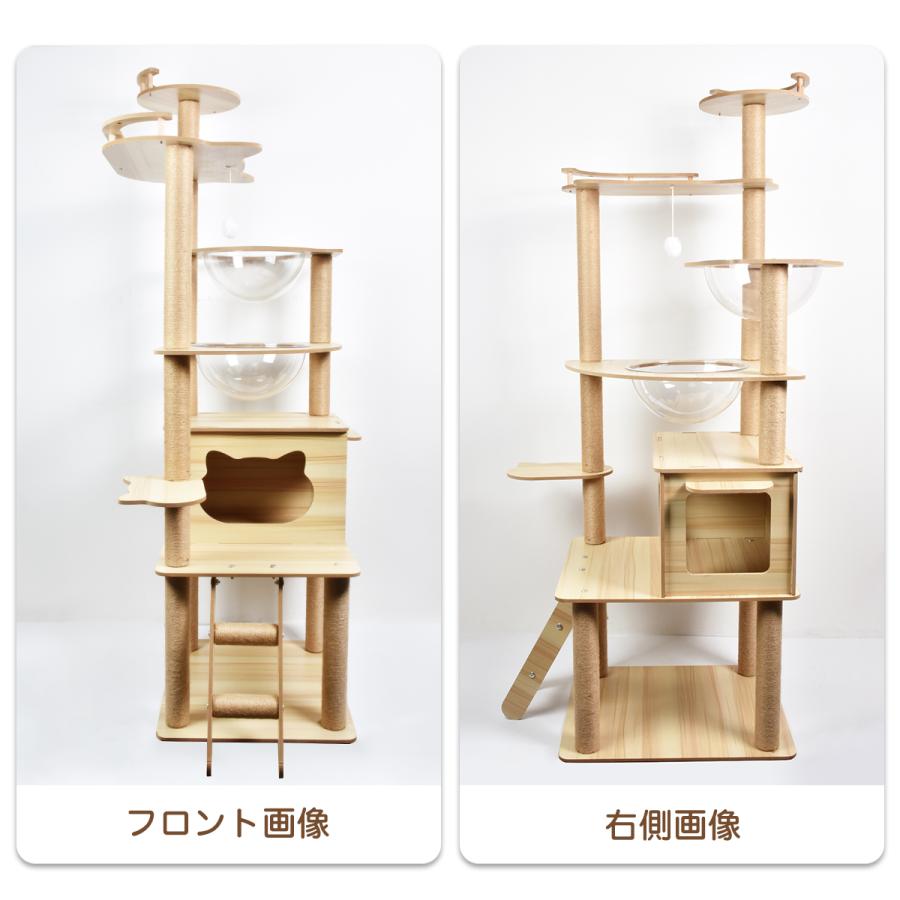 キャットタワー 猫タワー 168cm 木製 スリム 爪とぎ クリアボウル 木