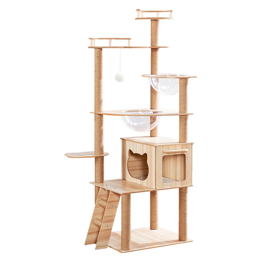 キャットタワー 猫タワー 168cm 木製 スリム 爪とぎ クリアボウル 木