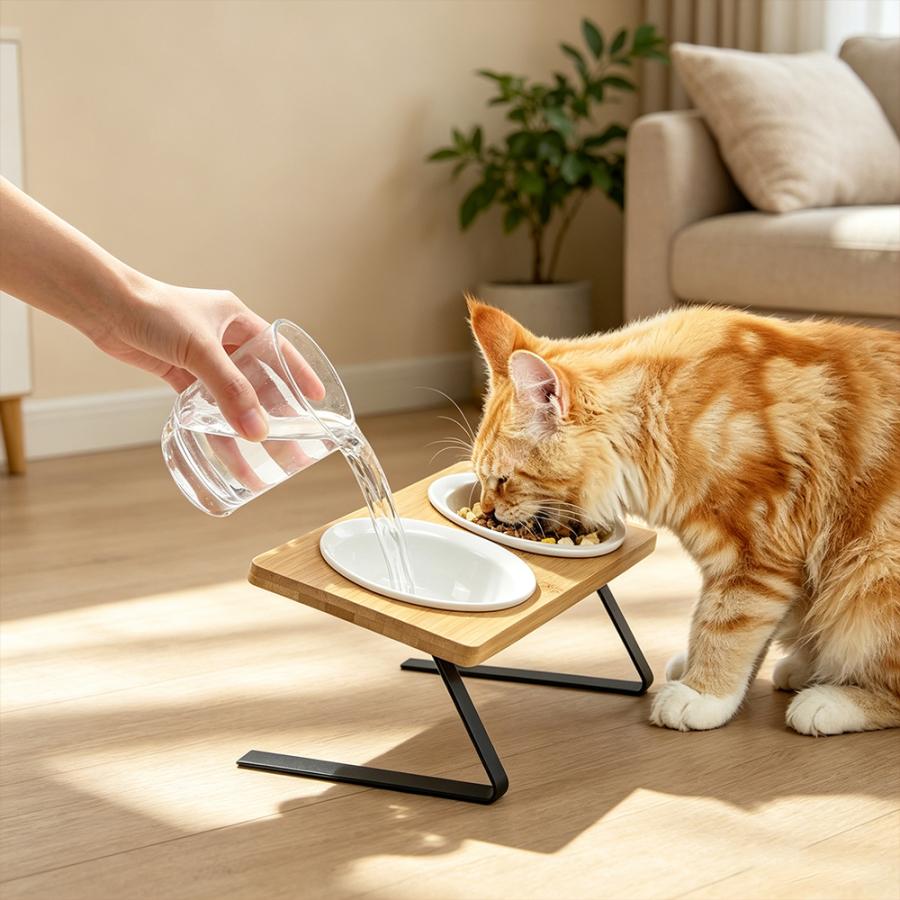 ペット食器台 フードボウル 2連 3連 陶器ボウル 犬 猫 多頭飼い 食べ