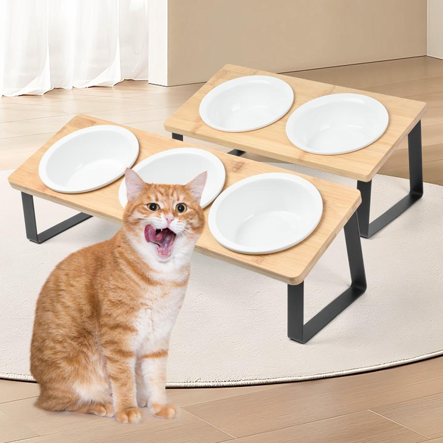 【一位】ペット食器台 フードボウル 食べやすい 2連/3連 陶器 餌皿 エサ皿 斜め ペット 食器 ネコボウル 餌 水入れ 食洗機対応 |  | 09