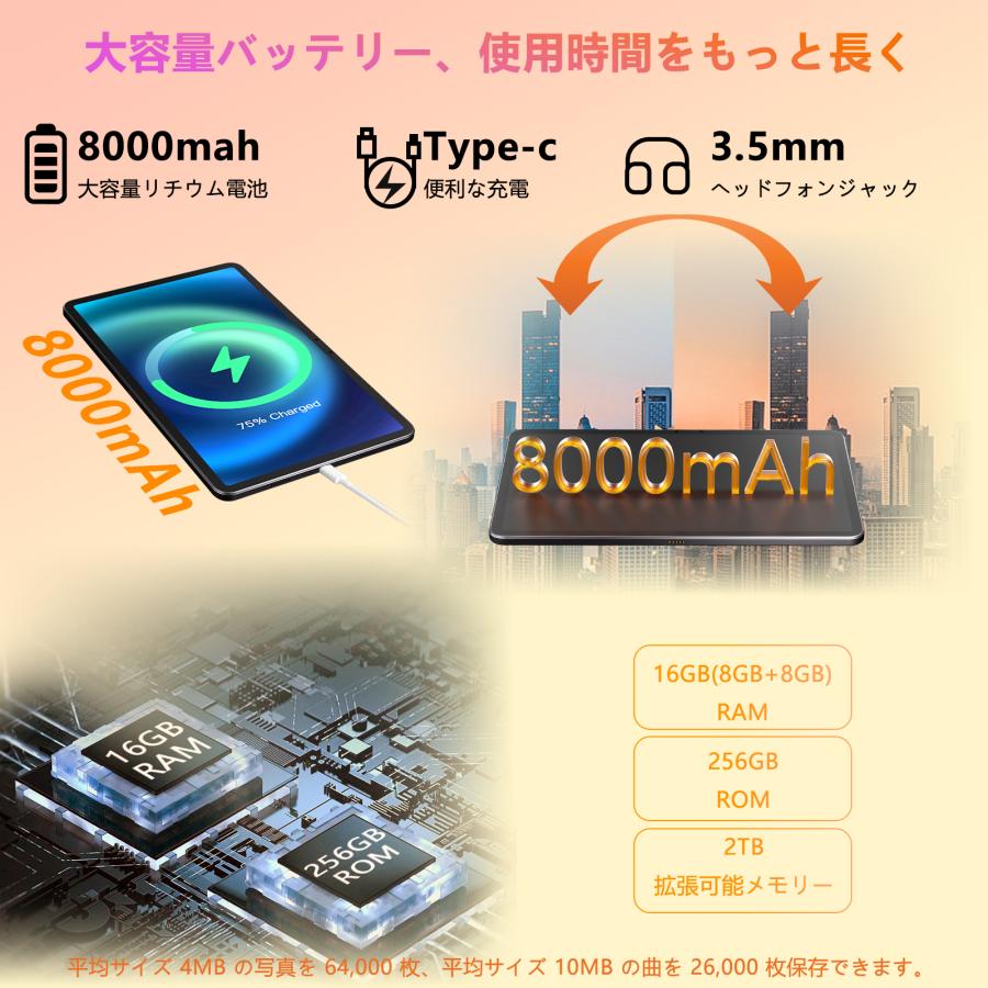 タブレット pc 本体 android14 11インチ 16+256GB おすすめ Wi-Fi