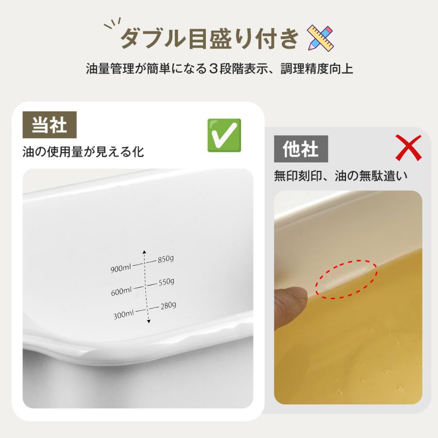 角型 天ぷら鍋 4点セット ホーロー ワイド 揚げ鍋 油量目盛り付き IH