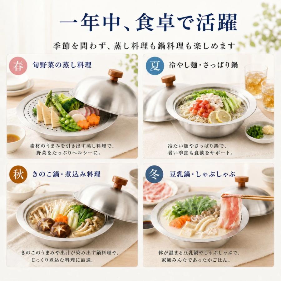 卓上鍋 IH対応 20cm 24cm ステンレス鍋 蒸し器セット ガス火対応 蒸し
