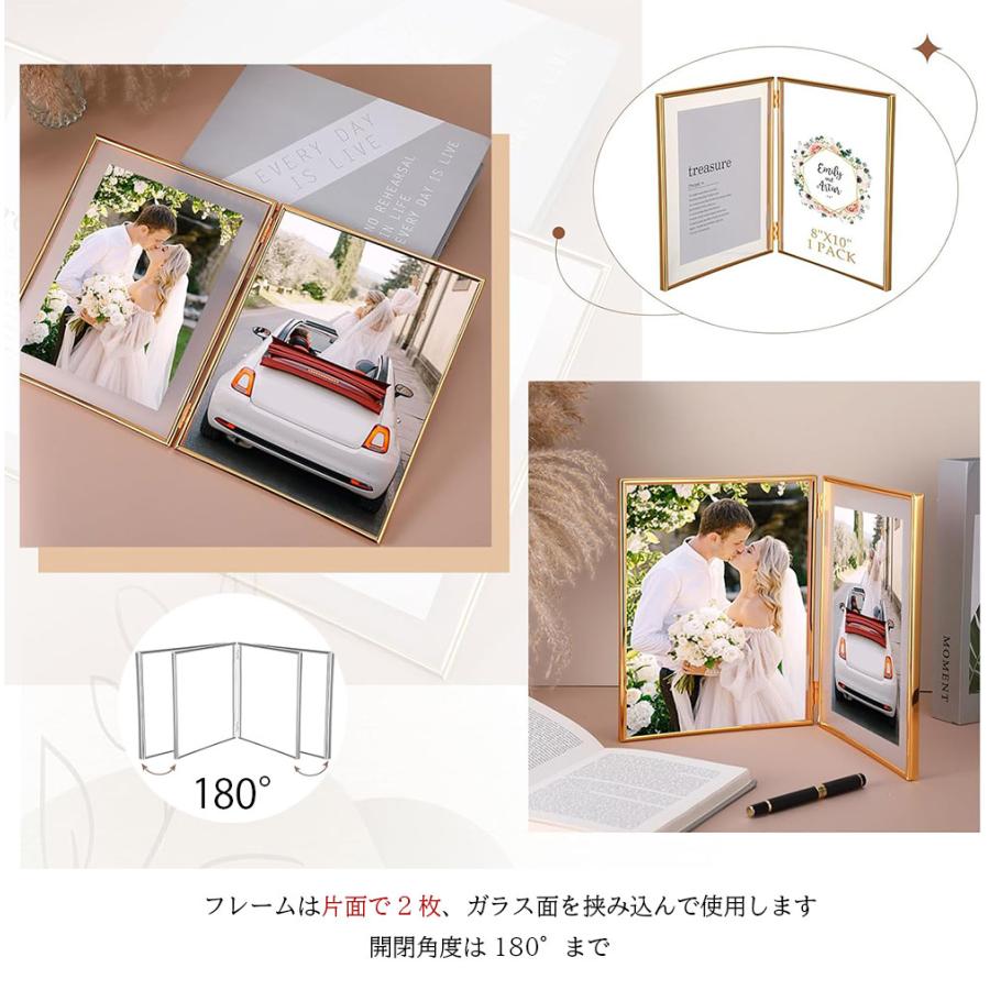 フォトフレーム 2L判 2面 ガラス 2枚 写真立て メタルフレーム 見開き