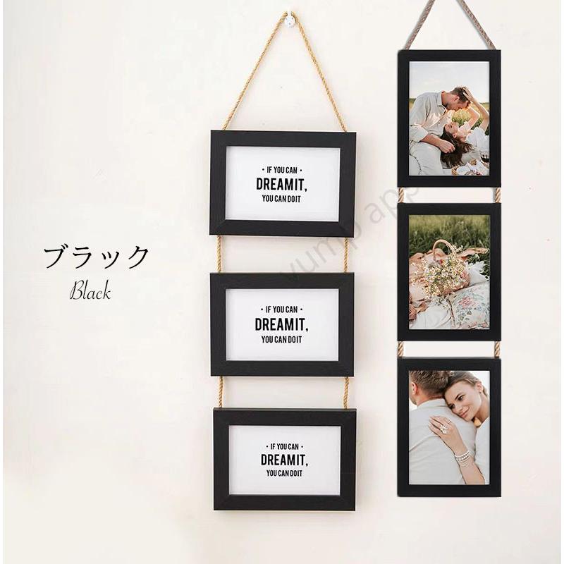 フォトフレーム 壁掛け L判 3枚/3連 木製 金具フック付き おしゃれ