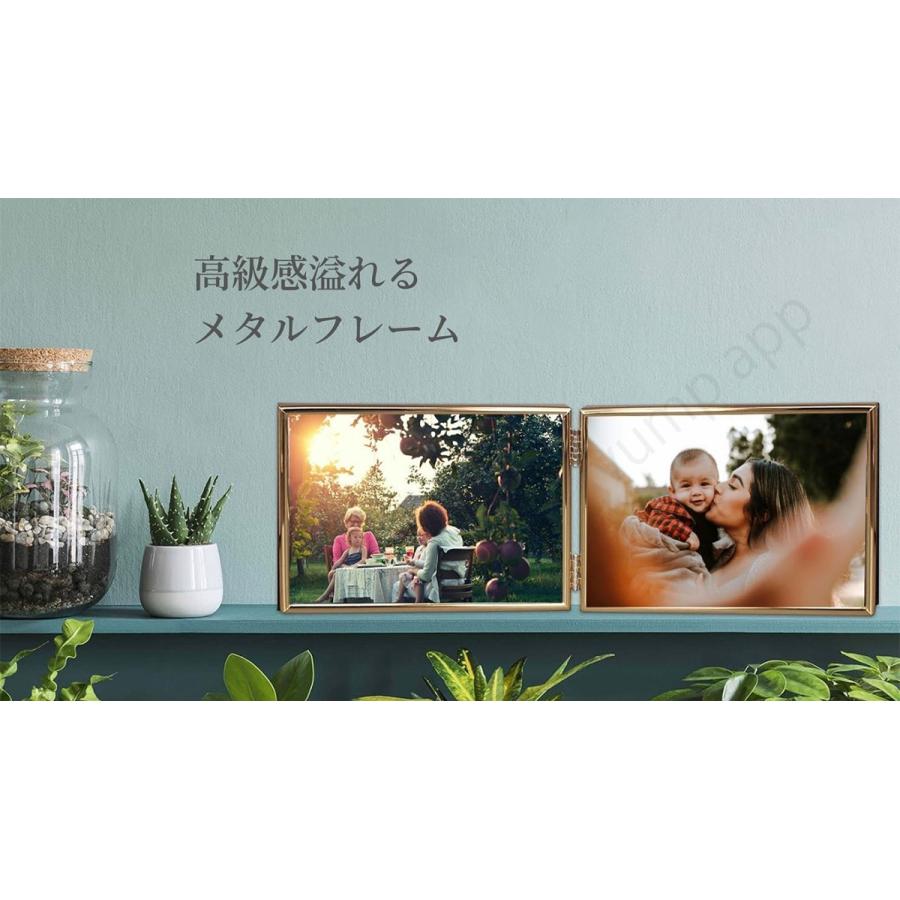 フォトフレーム 2L判 2面 ガラス 写真立て 2枚 メタルフレーム