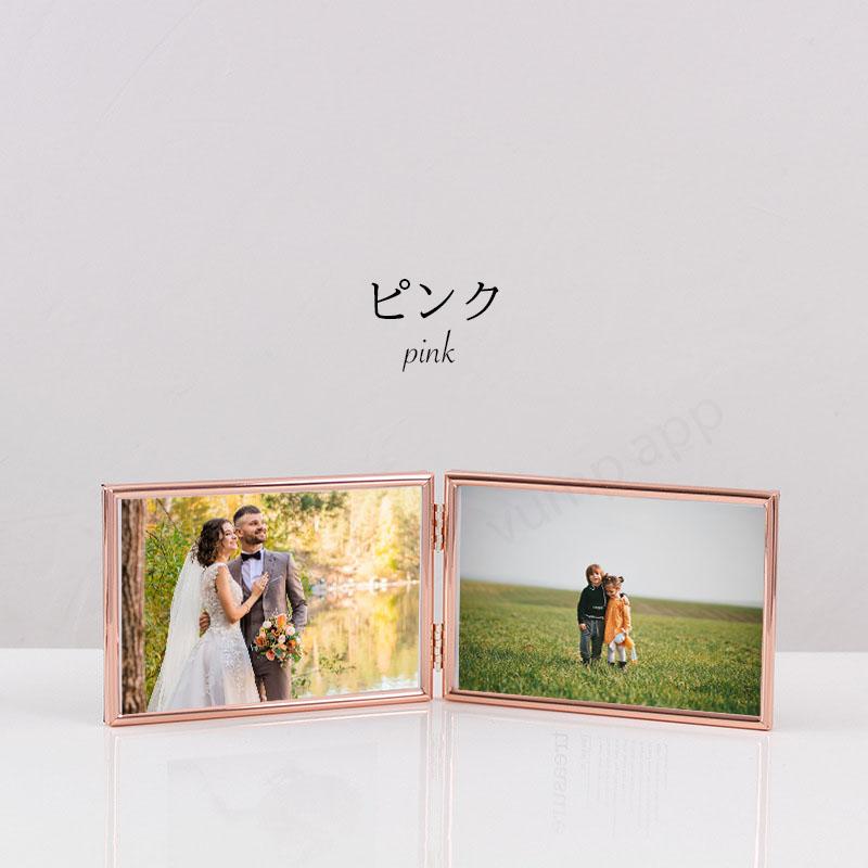 フォトフレーム L判 2面 ガラス 写真立て 2枚 メタルフレーム シルバー