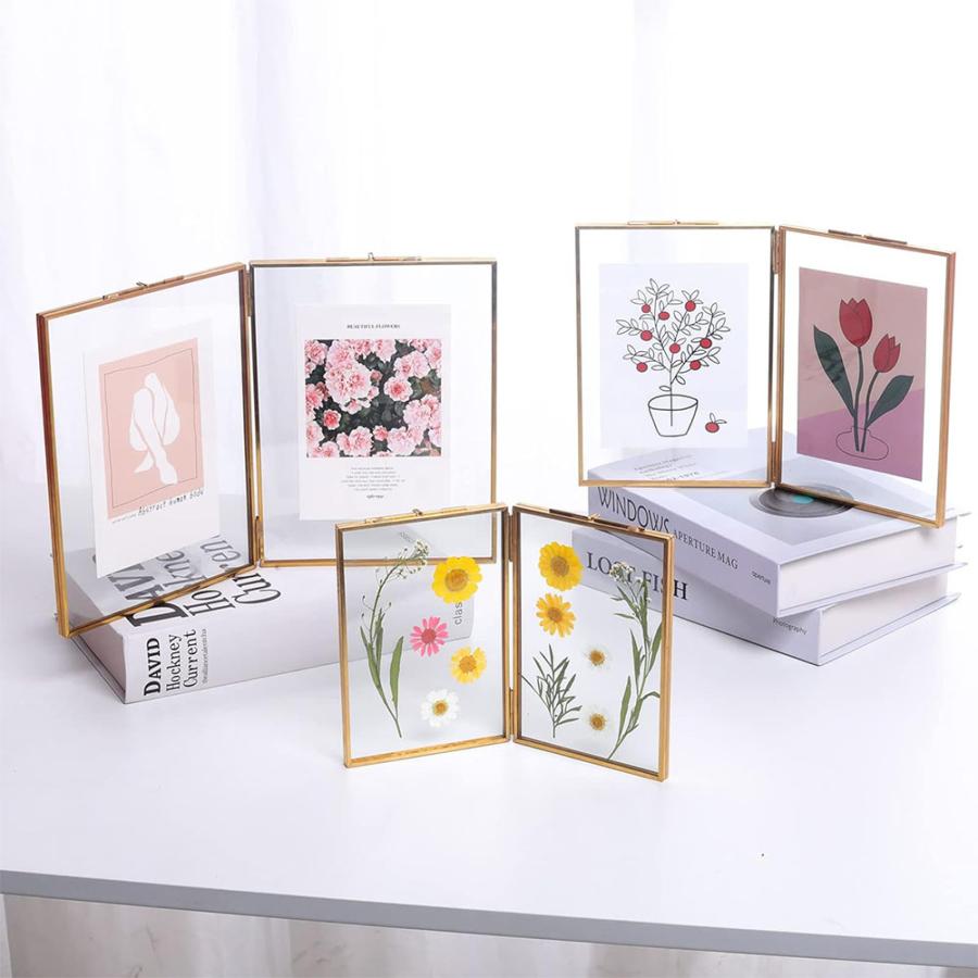 フォトフレーム L判 2面 ガラス 真鍮 ゴールド 2枚 おしゃれ