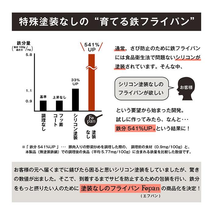 村の鍛冶屋 Fepan 鉄フライパン深型28cm　ガス火、IH対応　鉄分541%UP　（鉄フライパン本体のみ）爆買 | サミット工業 | 03