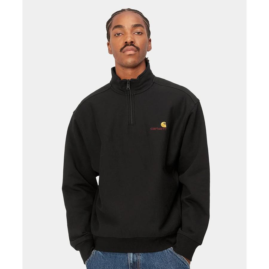 Carhartt/カーハート アメリカンスクリプト メンズ ハーフジップ スウェット トレーナー 裏起毛 ブラック I027014