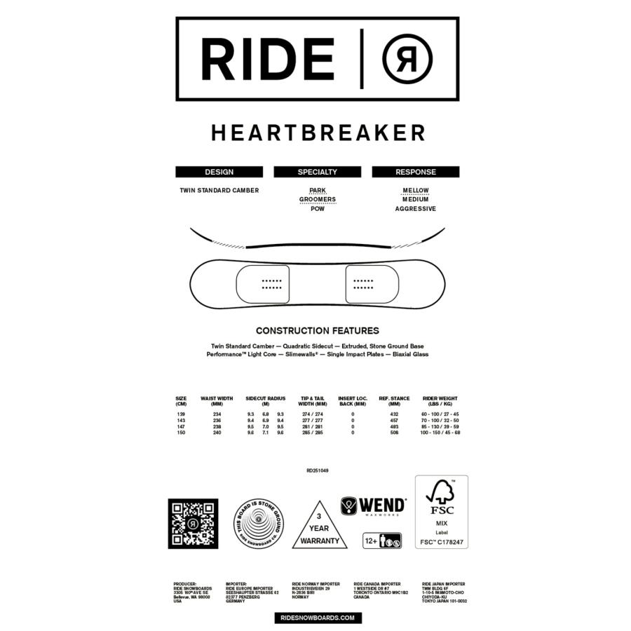 RIDE（ライド） スノーボード 板 レディース HEARTBREAKER ムラサキ
