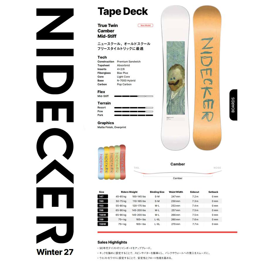 NIDECKER（ナイデッカー） テープデッキ TAPE DECK スノーボード 板