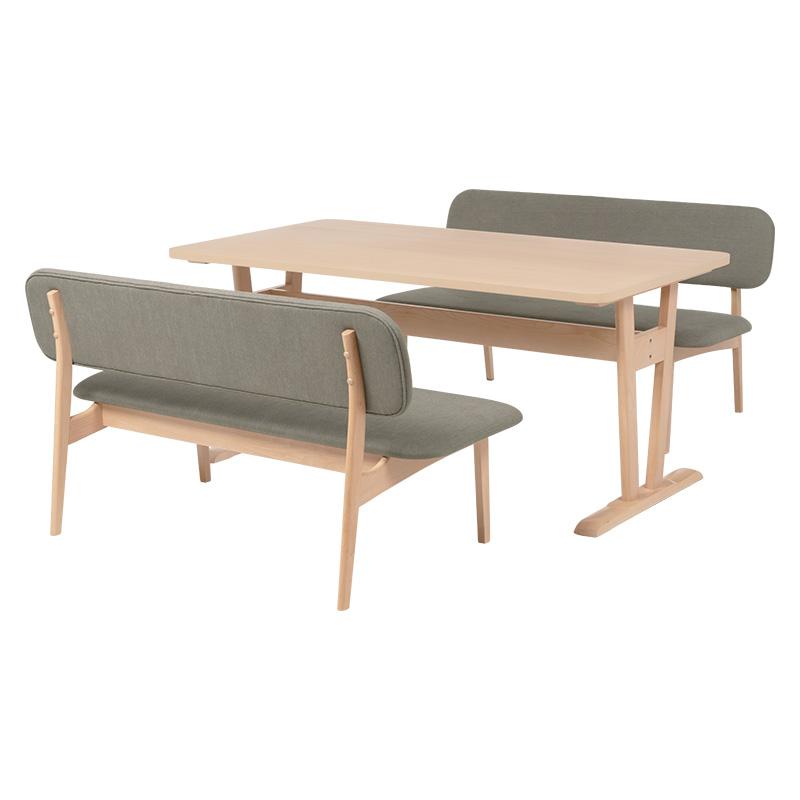 HAGiHARA ダイニング3点セット テーブル ベンチ2脚 ライトグレー