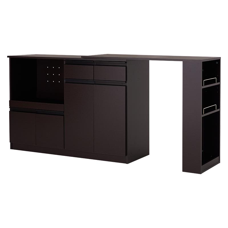 2/2 下部　ダークブラウン 食器棚・キッチンカウンター HAGiHARA 伸縮キッチンカウンター ダークブラウン 幅133-207 キッチン