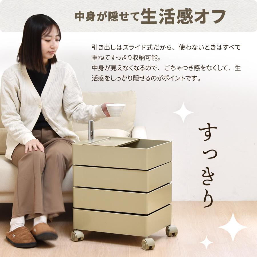 360回転ワゴン 4段 キッチンワゴン キャスター付き リビング収納 韓国スタイル ポップ 角型 プラスチック トロリーワゴン ラック ワゴン サイドワゴン_11