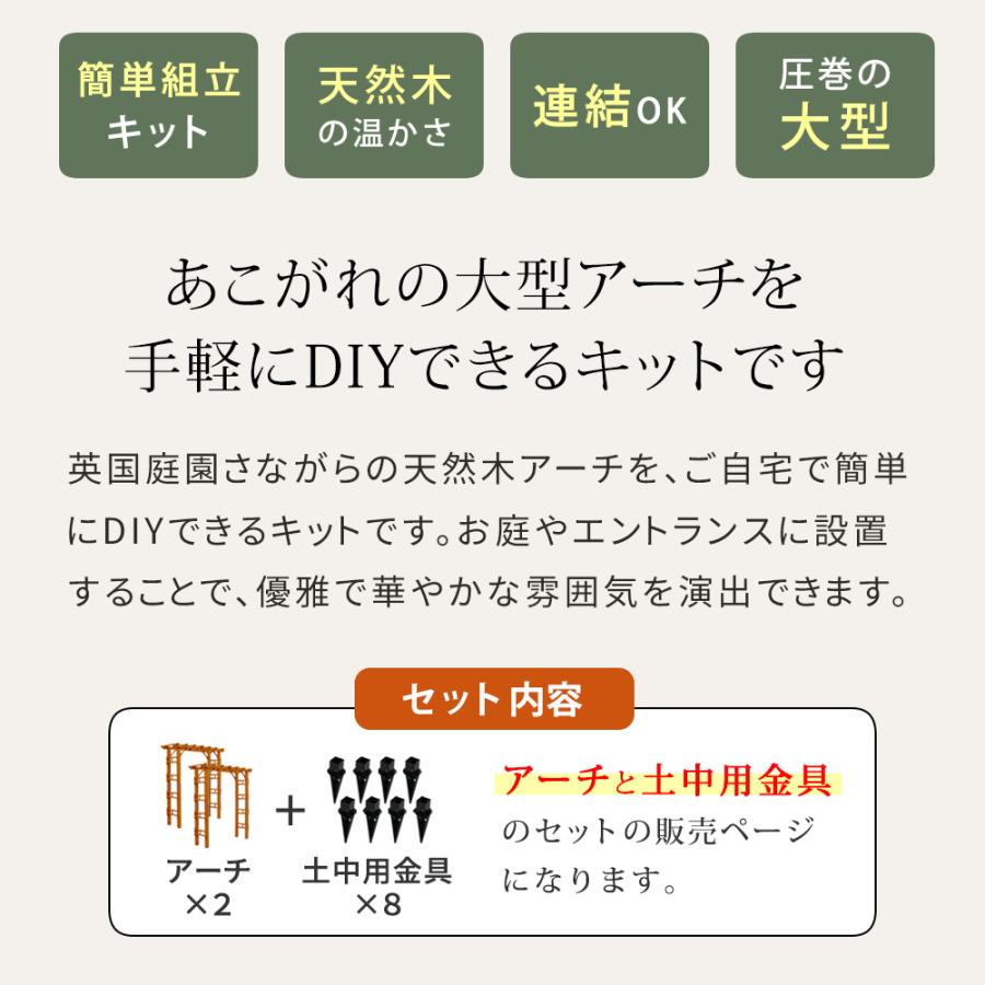 天然木製アーチ 190 2台（土中用金具セット） 「Flex Pergola」（フレックス パーゴラ） FLPG-R1900UB-2PSET_2