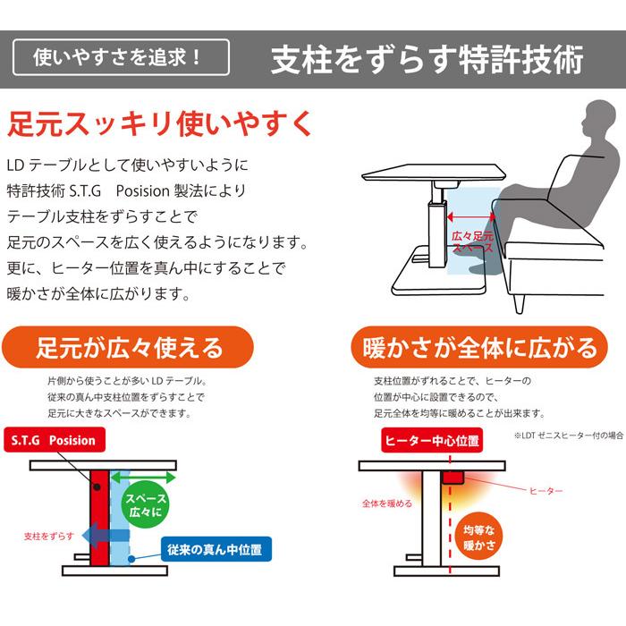 光製作所 布団レスヒーター付昇降テーブル ゼニス ヒーター付 幅105