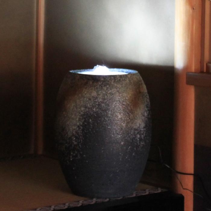 光の琴音 水琴窟 200LED 利休信楽 屋内用 室内用 青古信楽 φ330×H450mm