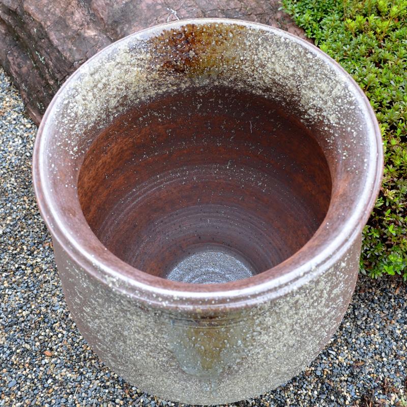 水瓶　水鉢 重蔵窯 利休信楽 水瓶 水鉢 蹲 つくばい M-115 雨流し φ350×H270mm 約