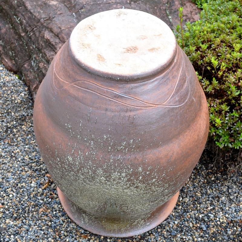 重蔵窯 利休信楽 水瓶 水鉢 蹲 つくばい M-101 火色古信楽20号 φ440