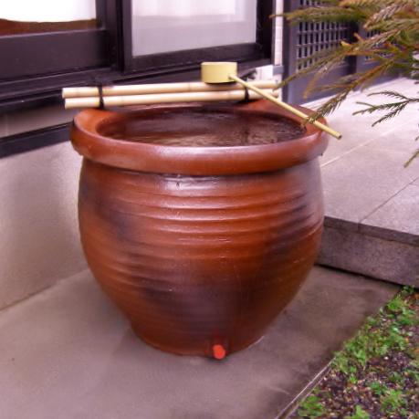 重蔵窯 利休信楽 水瓶 水鉢 蹲 つくばい M-103 鉄自然釉16号 φ480