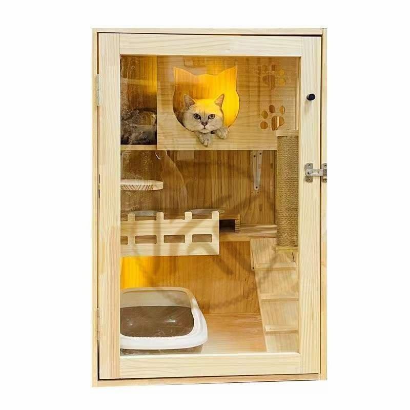 猫 ケージ キャットケージ 3段 木製フレーム 広々 大型 猫ゲージ 高おしゃれ キャットハウス ネコ ハウス 多段 留守番 保護 脱走防止 脱走防止 多頭飼い 脱走防止