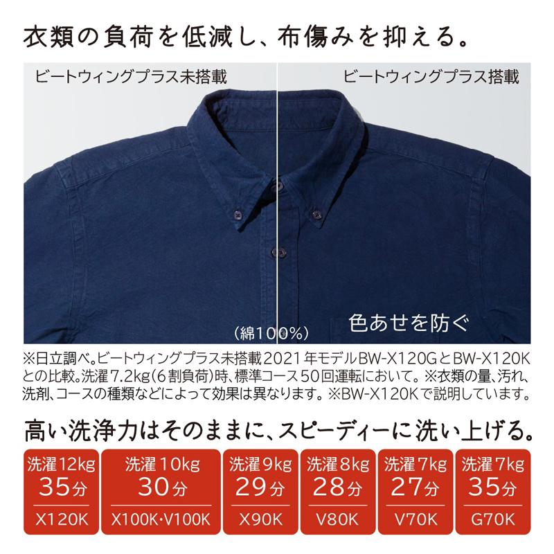 HITACHI 日立 【Ａエリア限定配送】BW-V100MR(W)全自動洗濯機ビートウォッシュ(洗濯10kg)の画像